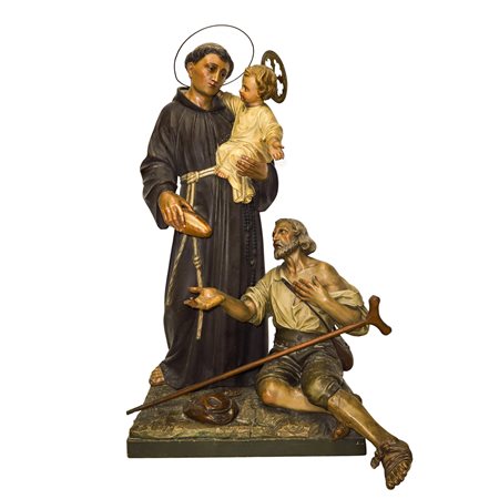 Sant'Antonio da Padova con Gesu' Bambino offre il pane a un mendicante, 19° secolo