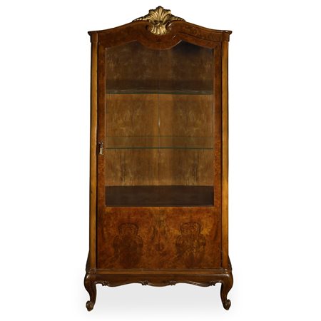 Vetrina stile Biedermeier a un'anta a vetri e colonne ai lati