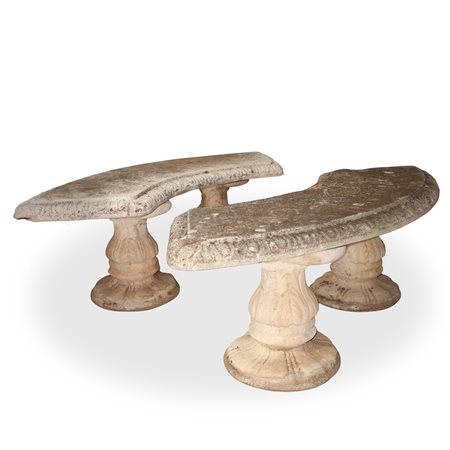 Coppia di panche da giardino in malta cementizia