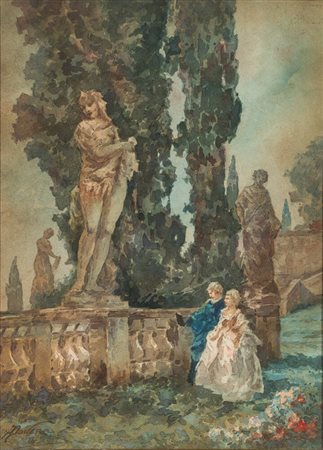 ACHILLE DOVERA<BR>Milano 1838 - 1895<BR>"Idillio nel parco"