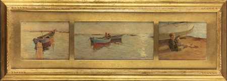 DEMETRIO COSOLA<BR>San Sebastiano Po (TO) 1851 - 1895 Chivasso (TO)<BR>Trittico "Dopo la pesca, Albenga"