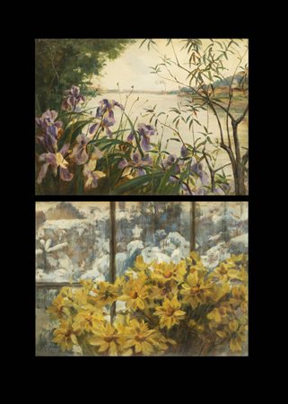 LUIGI ARBARELLO<BR>Borgaro (TO) 1860 - 1923 Torino<BR>Lotto di due quadri con "Fiori"