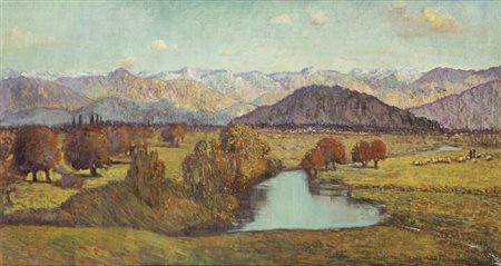 GIULIO ROMANO VERCELLI<BR>Marcorengo (TO) 1871 - 1951 Torino<BR>"Pascolo in Engadina"