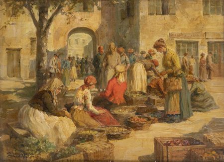 GIUSEPPE GHEDUZZI<BR>Crespellano (BO) 1889 - 1957 Torino<BR>"Giorno di mercato"