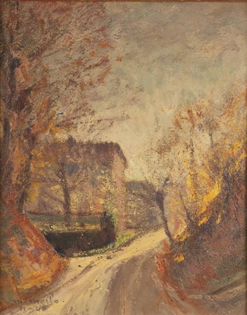 METELLO MERLO<BR>Milano 1886 - 1964 Torino<BR>"Paesaggio di campagna" 11-1948