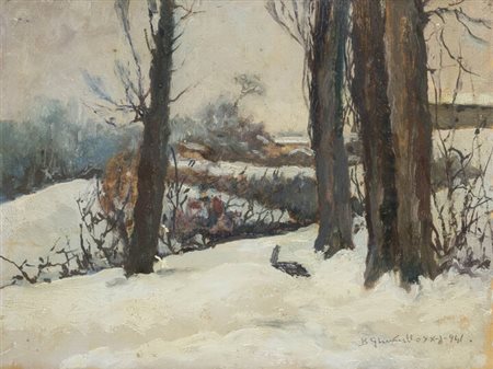 BENEDETTO GHIVARELLO<BR>Torino 1882 - 1955<BR>"Paesaggio invernale" XX-1-1941