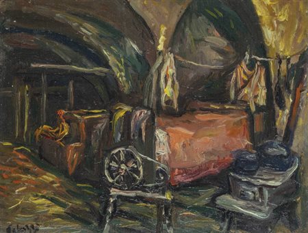 ESO PELUZZI<BR>Cairo Montenotte (SV) 1894 - 1985<BR>"Interno a Les Arnauds (Bardonecchia)", marzo 1949