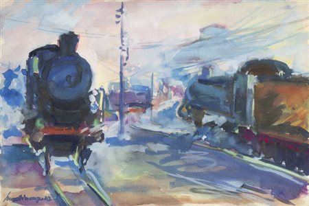 FRANCO MARTINENGO<BR>Torino 1910 - 2001<BR>"Vecchie locomotive"