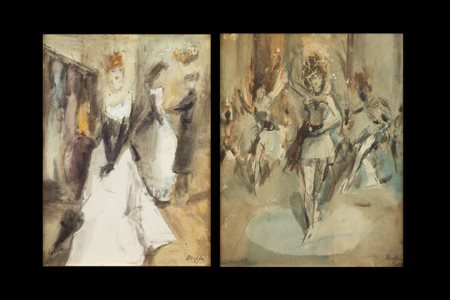 LEONARDO STROPPA<BR>Torino 1900 - 1991<BR>Lotto di due acquarelli raffiguranti "Figure"