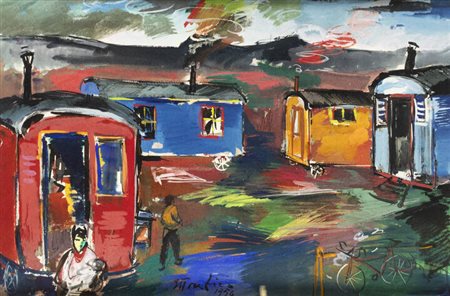 ETTORE FICO<BR>Piatto Biellese (VC) 1917 - 2004 Torino<BR>"Zingari" 1956