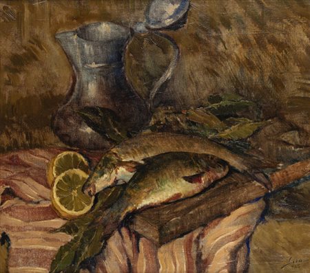 MARIO LISA<BR>Torino 1908 - 1992<BR>"Natura morta con pesci" 1945