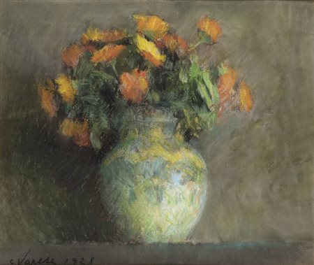 CARLO VARESE<BR>Milano 1903 - 1978<BR>"Vaso di fiori" 1928 e al retro "Ritratto di donna"