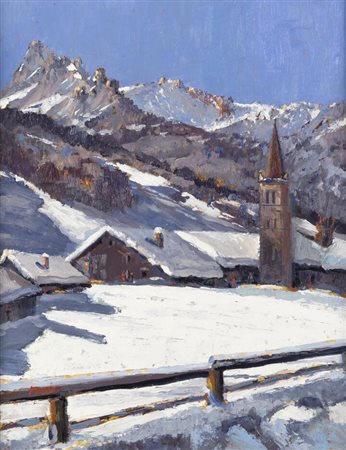 CLAUDIO FASSIO<BR>Santa Caterina di Rocca d'Arazzo (AT) 1946<BR>"Nevicata al Melezet" 2021