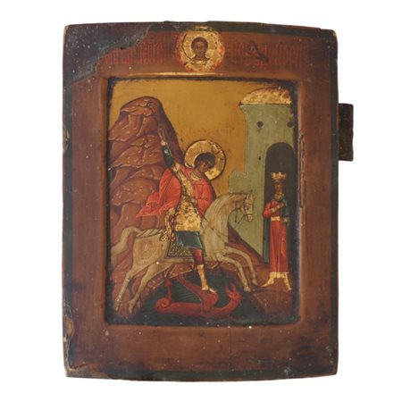 Icona su tavola rappresentante il miracolo di S. Giorgio e il drago