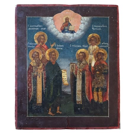 Icona su tavola raffigurante Cristo Pantocreatore e Santi