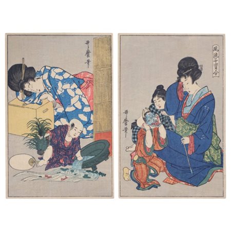 After Kitagawa Utamaro (1754-1806), Due xilografie