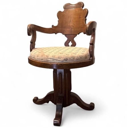 Poltrona da barbiere girevole in legno di noce