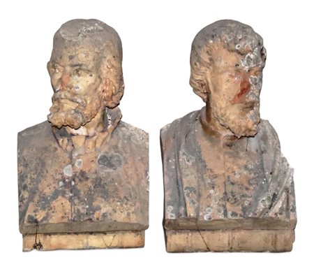 Coppia di busti maschili in terracotta
