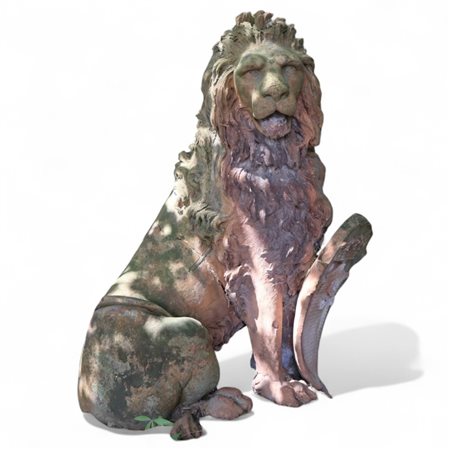 Leone reggistemma, scultura in terracotta