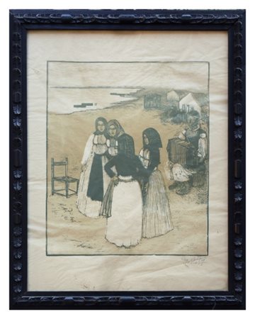 Giuseppe Biasi da Teulada (Sassari, 1885 - Adorno Micca, 1945), Danzatrici e suonatore di fisarmonica. Presso lo stagno di Cabras