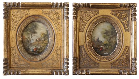 Coppia di miniature in stile Settecento