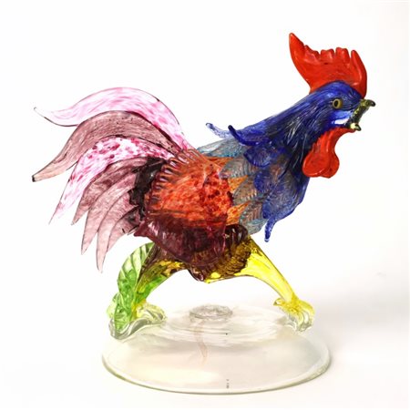 Gallo in vetro di Murano multicolore attribuito ad Aldo Nason