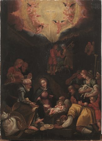 Scuola Italia centrale, fine sec. XVI-inizi XVII ADORAZIONE DEI PASTORI olio...