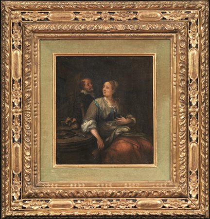 Scuola olandese, sec. XVIIICOPPIA CHE SI CORTEGGIAolio su tavola, cm...