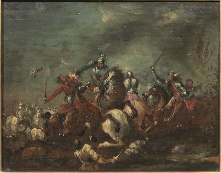Maniera della pittura veneta del SettecentoBATTAGLIE CON CAVALIERIcoppia di...