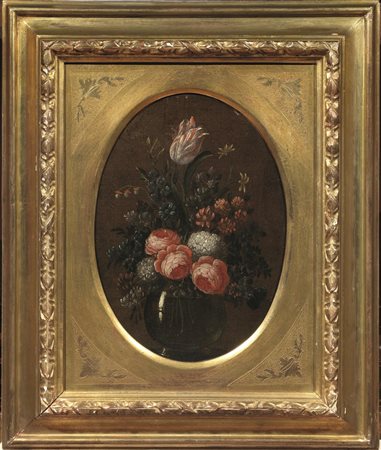 Scuola fiamminga, sec. XIXVASO DI FIORIolio su tela riportata su tavola, cm...
