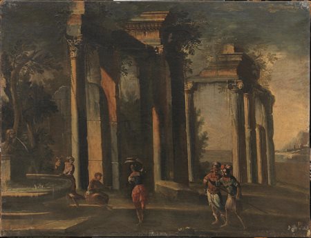Scuola romana, secc. XVII-XVIIIDUE CAPRICCI ARCHITETTONICI CON FIGURE E...