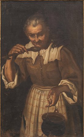 Scuola lombarda, sec. XVIIIANZIANA DONNA CHE ASSAGGIA LA MINESTRAolio su...