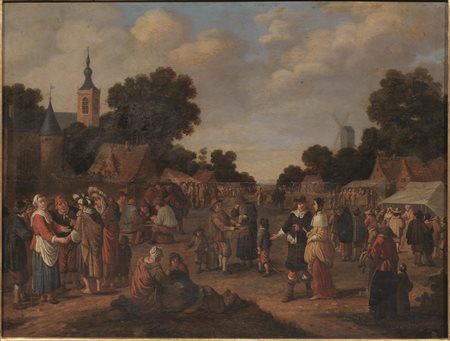 Scuola olandese, secc. XVII-XVIIISCENA DI MERCATOolio su tavola cm...