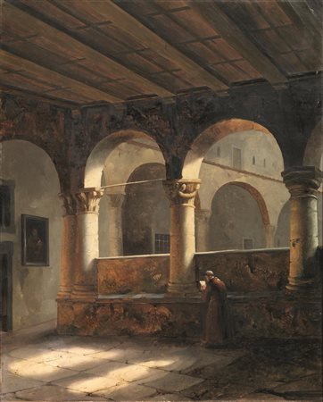 Vincenzo Abbati (Napoli 1803 - Firenze 1866) SCORCIO DI MONASTERO CON FRATE...