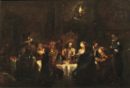 Scuola Lombarda del sec. XIX CONVITO olio su tela, cm 30x45 &nbsp;