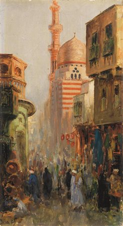 Giuseppe Alberto Cocco (1879 - 1963) SCORCIO DI MERCATO ORIENTALE olio su...