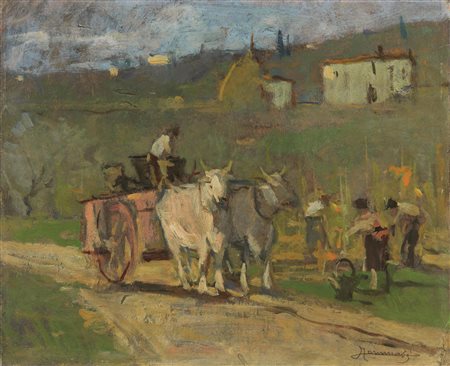 Ludovico Tommasi (Livorno 1866 - Firenze 1941) CONTADINI AL LAVORO NELLA...