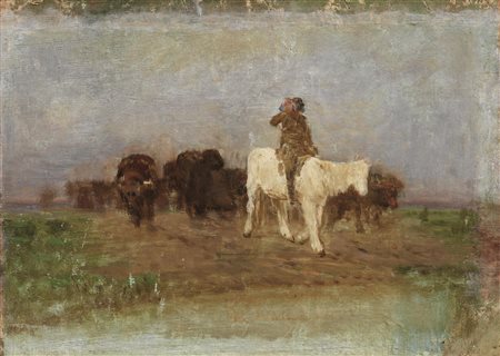 attr. a Filippo PalizziIL RITORNO DEI BUFALIolio su tela riportata su...