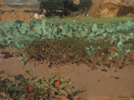 Edoardo Dalbono (Napoli 1841 - 1915) NELL'ORTO olio su cartoncino, cm...