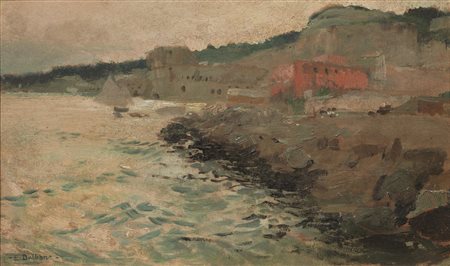 Edoardo Dalbono (Napoli 1841 - 1915) COSTIERA NAPOLETANA olio su cartoncino,...