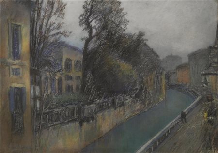 Michele Cascella (Ortona 1892 - Milano 1989) NAVIGLI A MILANO pastello su...