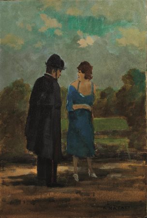 Renato Natali (Livorno 1883 - 1979) CARABINIERE E DONNA olio su tela, cm...