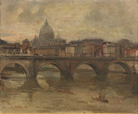 Donato Frisia (Merate 1883 - 1953) VEDUTA DI ROMA olio su compensato, cm...