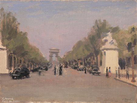 Giovanni March (Tunisi 1894 - Livorno 1974) PARIGI olio su tela, cm 50x65...