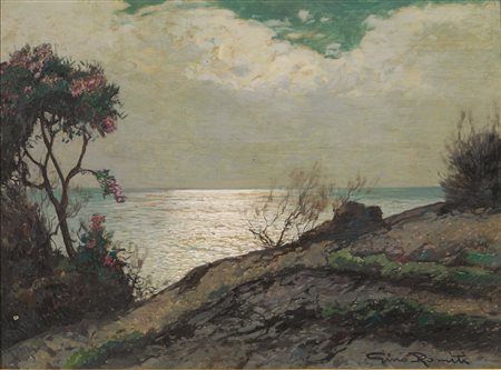 Gino Romiti (Livorno 1881 - 1967) MARINA IN NOTTURNO olio su masonite, cm...