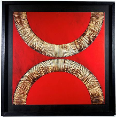 AUBERTIN BERNARD, 70 X 70 cm, Dessin de Feu sur table rouge, anno 2008,...