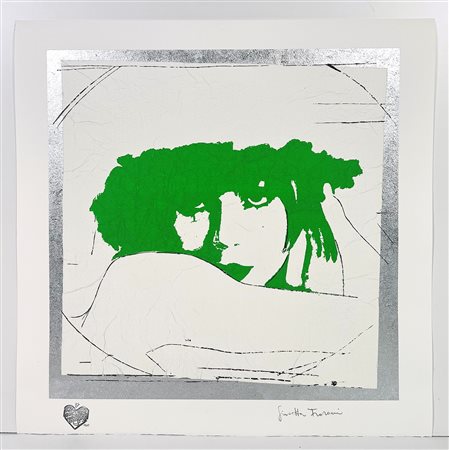 GIOSETTA FIORONI, 50 X 50 cm, ”Doppio Liberty" Verde Luminoso Serigrafia...
