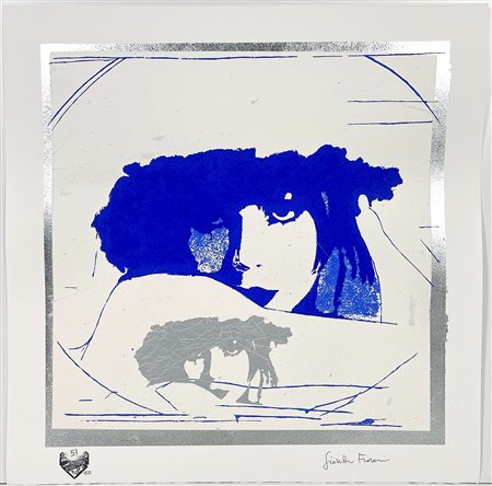 GIOSETTA FIORONI, 50 X 50 cm, ”Doppio Liberty" Blue e argento, Serigrafia...