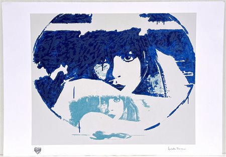 GIOSETTA FIORONI, 70 X 100 cm, “Doppio Liberty Blue” Serigrafia polimaterica...