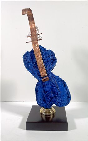 M’HORO’, h 43 x 16 x 15 cm, Multiplo: scultura in resina epossidica placcata...